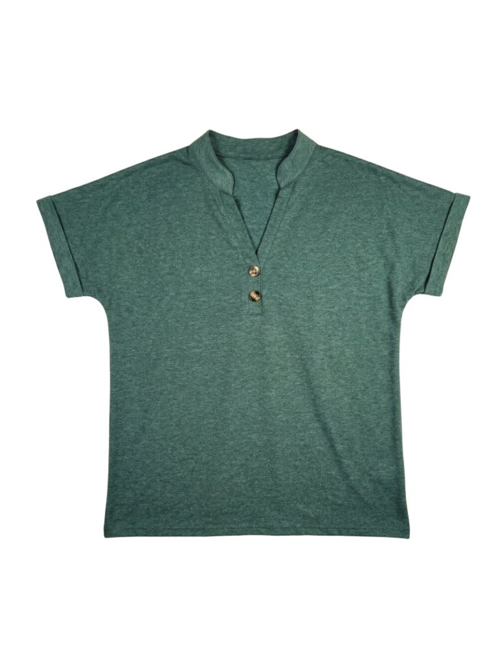 NWOT | Forest Green V-Neck Henley Roll Tab Short Sleeve Top | Small